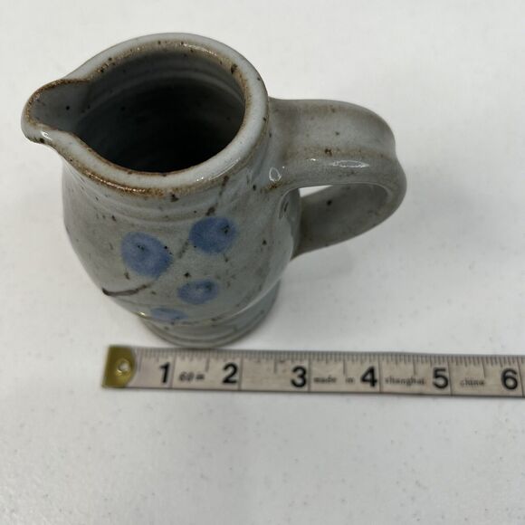 Vtg Signed Studio Art Pottery Stoneware Salt Glazed Cobalt Leaf Feather Design - Picture 10 of 10